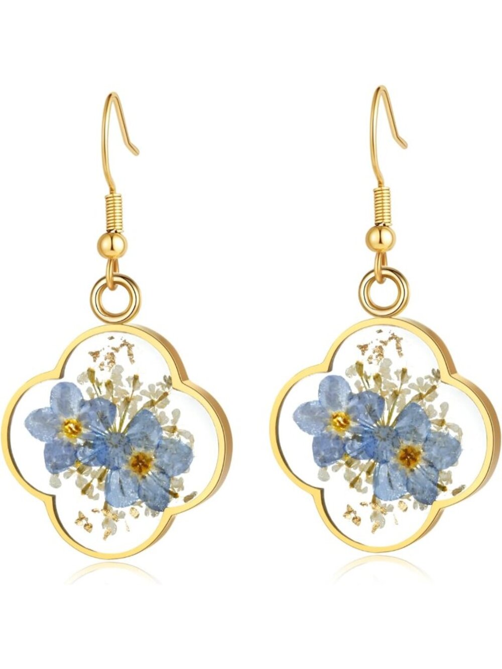 Handmade Boho Chic Real Pressed Flower Dangle Earrings - Unique Floral Jewelry